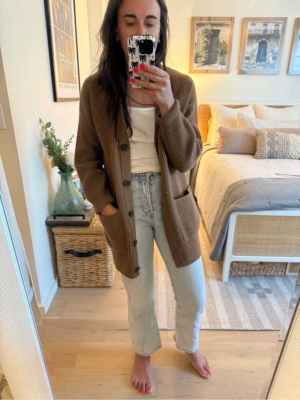 Vince Ribbed Cashmere and Wool Cardigan in Almond | Size Small